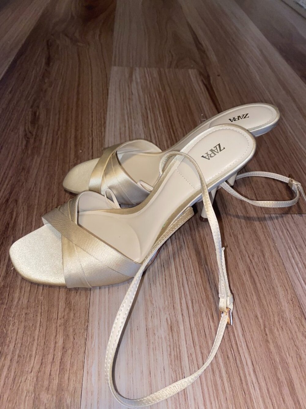 Zara Gold Strappy Cross Ankle Stiletto Heels